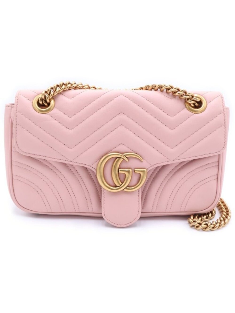 Gucci GG Marmont Chain Shoulder Bag Baby Pink Leather Gold